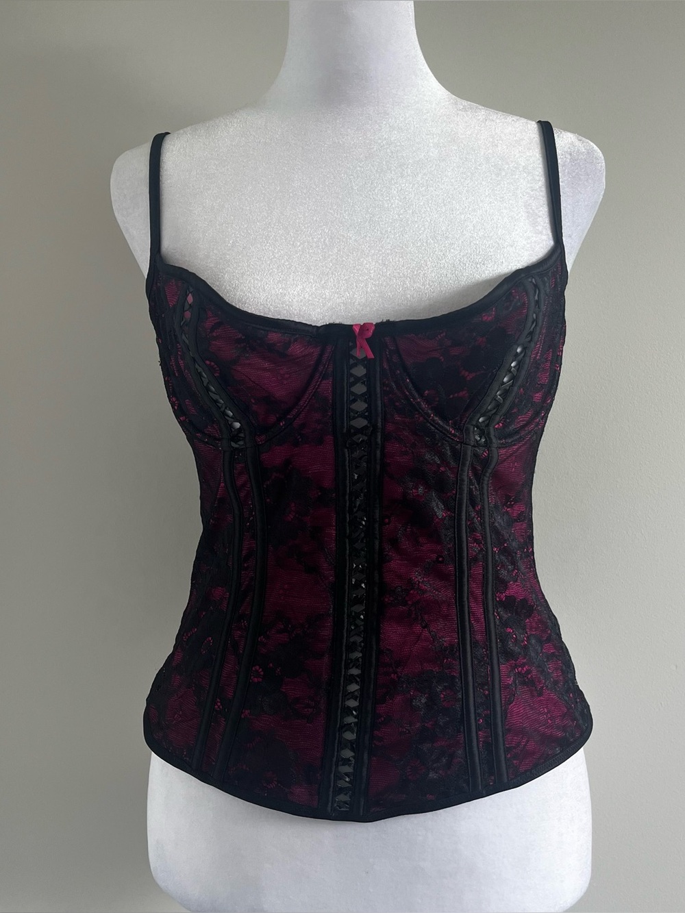 Vintage La Senza Pink and Black Lace Corset